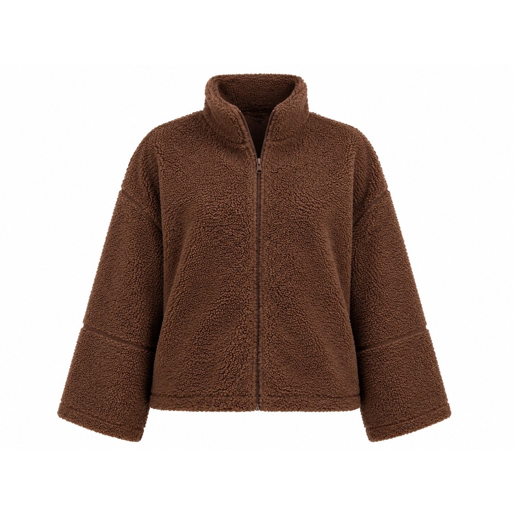 HM‎ DIVIDED Womens XL Brown Teddy Fleece Full Zip Jacket Oversized Sherpa Cozy